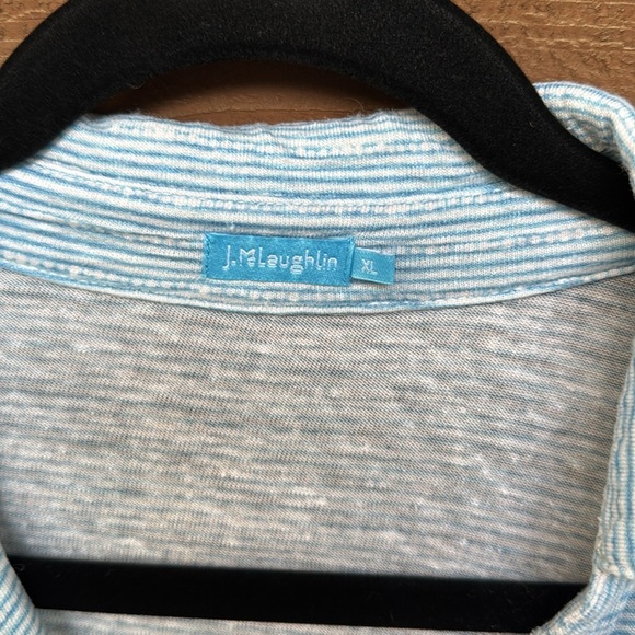 J. McLaughlin blue and white linen women’s button up shirt size XL - Picture 2 of 4